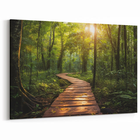 Tranquil Forest Path Wall Art - Serene Wooden Walkway Through Nature