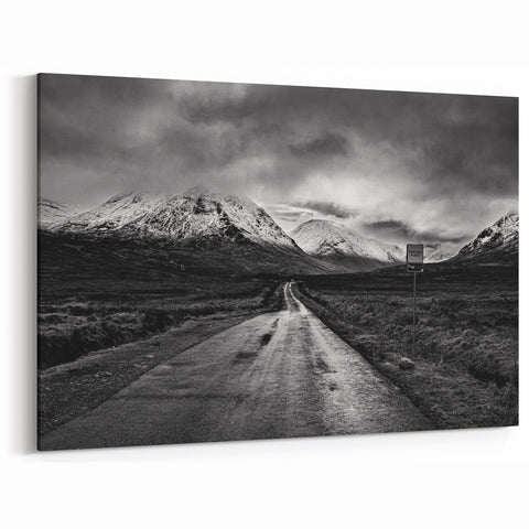 Stormy Mountain Road Wall Art - Black and White Dramatic Landscape Print