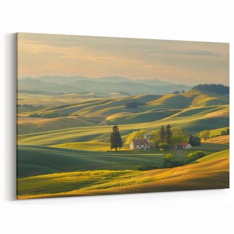 Rolling Hills Valley Wall Art - Serene Pastoral Landscape Canvas Print