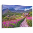 Mountain Meadow Village Wall Art - Scenic Valley Landscape Canvas Print