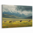 Majestic Mountain Valley Wall Art - Horses in Scenic Meadow Print
