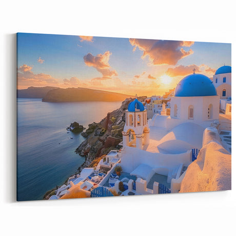 Santorini Blue Domes Canvas Print - Coastal Retreat Wall Art Decor
