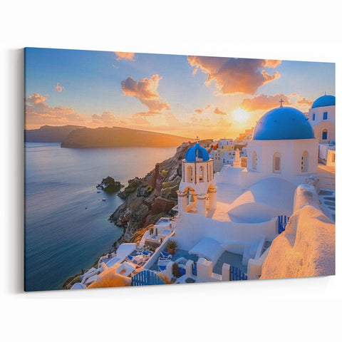 Santorini Blue Domes Canvas Print - Coastal Retreat Wall Art Decor