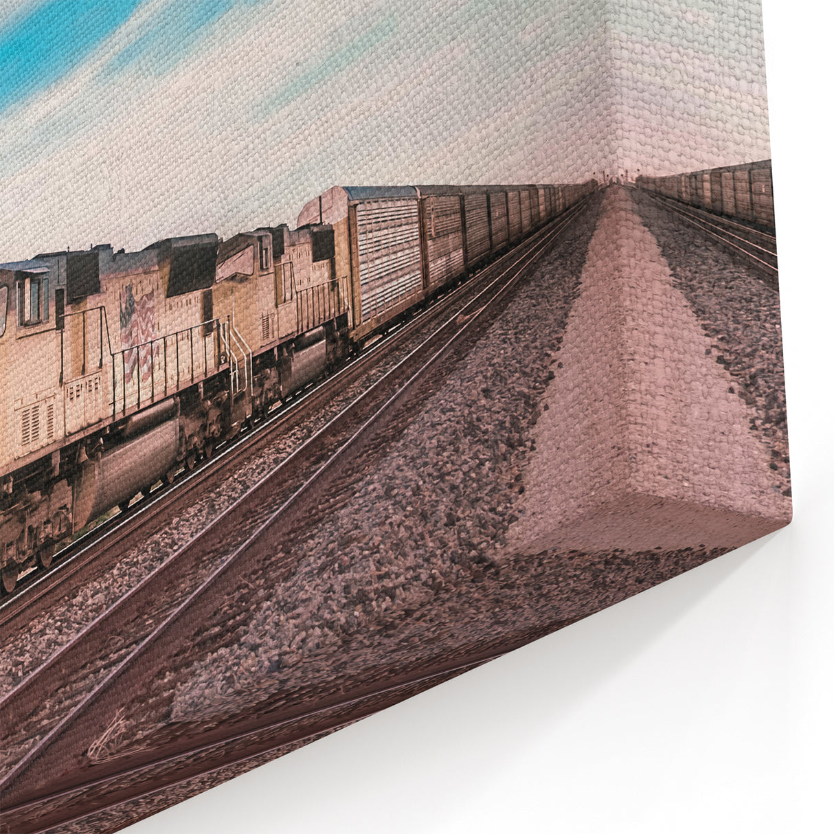 Desert Freight Train Wall Art - Scenic Railroad Canvas for Home Decor