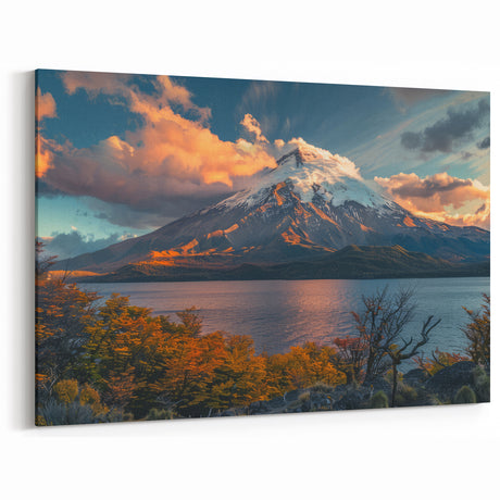 Majestic Volcano Lake Art – Vibrant Landscape Canvas Print
