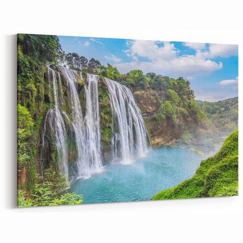 Lush Waterfall Canvas - Vibrant Nature Scene Waterfall Painting for Home