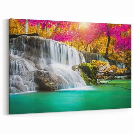 Vibrant Waterfall Canvas - Exotic Nature Scene Waterfall Painting for Home