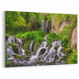 Verdant Waterfall Canvas - Lush Landscape Waterfall Painting for Home
