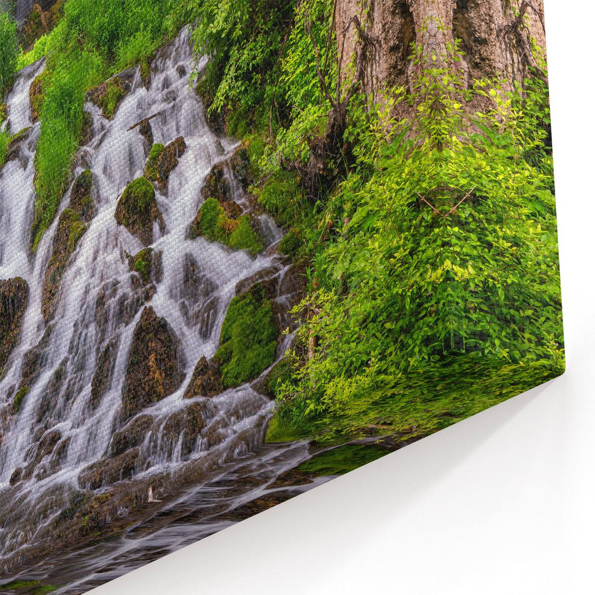 Verdant Waterfall Canvas - Lush Landscape Waterfall Painting for Home