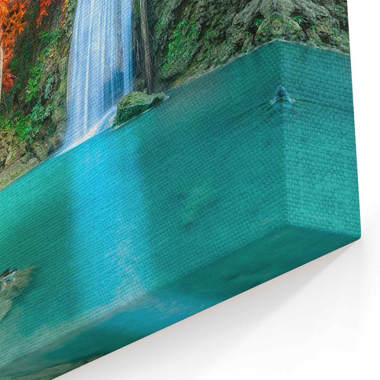 Autumn Waterfall Canvas - Vibrant Fall Scene Waterfall Painting for Home
