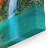 Autumn Waterfall Canvas - Vibrant Fall Scene Waterfall Painting for Home