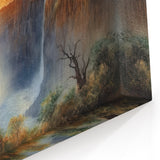 Golden Waterfall Canvas - Majestic Sunset Landscape Waterfall Painting