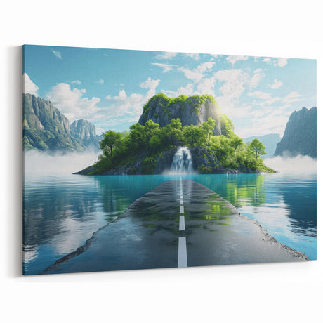 Enchanting Waterfall Road Art – Scenic Road Journey Canvas for Nature Lovers