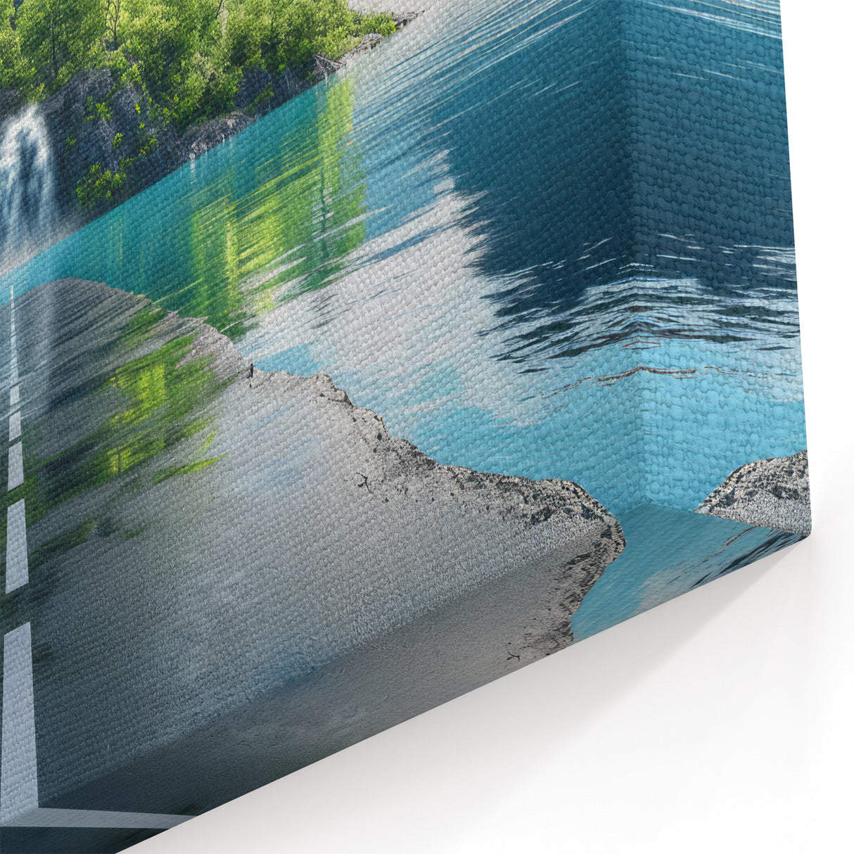 Enchanting Waterfall Road Art – Scenic Road Journey Canvas for Nature Lovers