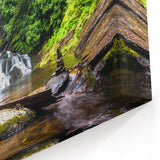 Forest Waterfall Canvas - Lush Green Landscape Waterfall Painting for Home