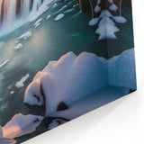 Winter Waterfall Canvas - Majestic Snow-Covered Landscape Painting