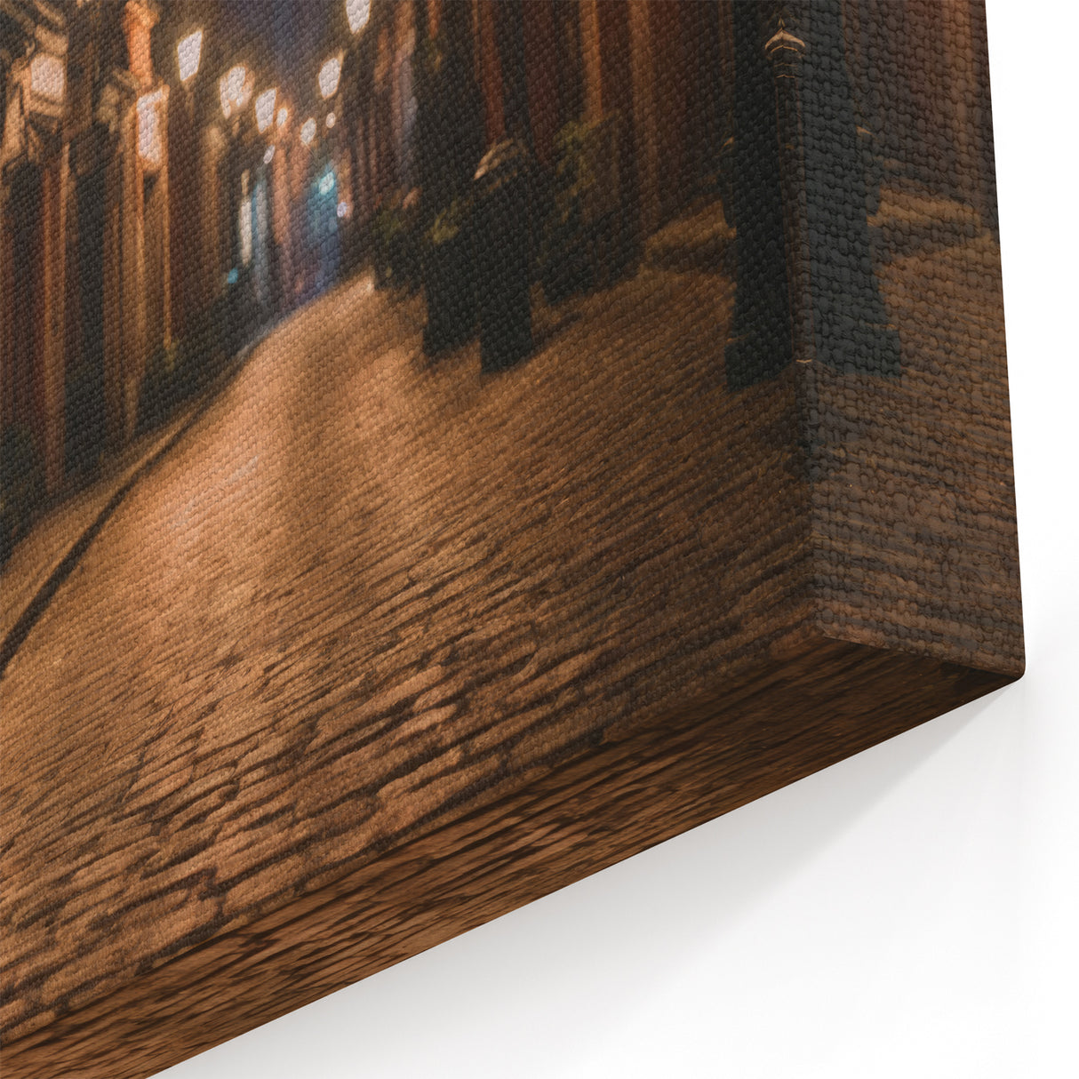 Charming Night Street Art – Serene City Pathway Canvas for Urban Decor