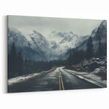 Misty Mountain Road Art – Serene Winter Pathway Canvas for Tranquil Decor