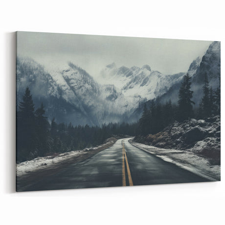 Misty Mountain Road Art – Serene Winter Pathway Canvas for Tranquil Decor