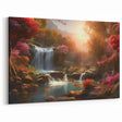 Sunset Glow Waterfall Canvas - Enchanting Pink and Orange Landscape Painting