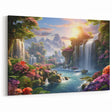 Fantasy Waterfall Canvas - Lush Colorful Landscape with Majestic Falls