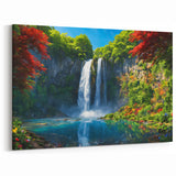 Majestic Waterfall Canvas - Vibrant Landscape with Lush Greenery