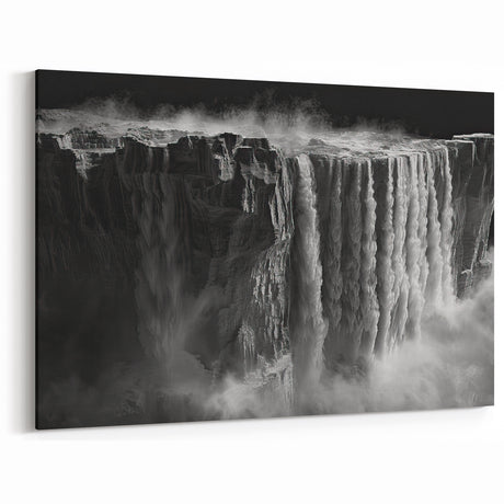 Majestic Waterfall Canvas - Black and White Nature Scene Wall Art