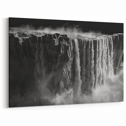 Majestic Waterfall Canvas - Black and White Nature Scene Wall Art