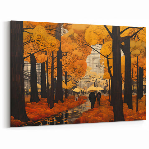 Autumn in the City – Modern Abstract Illustration of Fall Urban Landscape