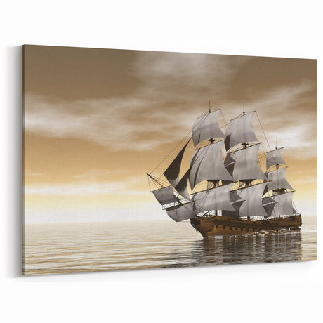 Sepia-Toned Sailing Ship Art - Vintage Nautical Wall Decor