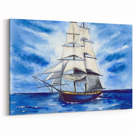 Watercolor Sailing Ship Wall Art - Nautical Ocean Voyage Decor