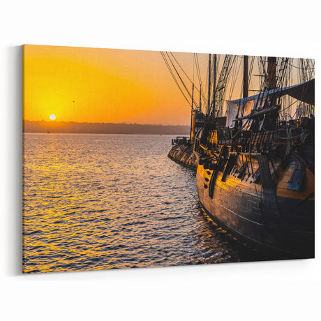 Sunset Harbor Ship Wall Art - Nautical Maritime Evening Decor