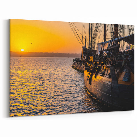 Sunset Harbor Ship Wall Art - Nautical Maritime Evening Decor