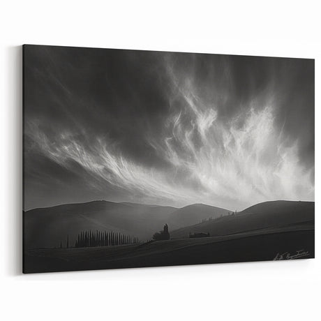Monochrome Skyscape Canvas Art – Dramatic Black and White Landscape Decor