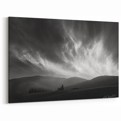 Monochrome Skyscape Canvas Art – Dramatic Black and White Landscape Decor
