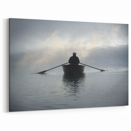 Moody Rowboat Wall Art - Solitude in Misty Waters Nautical Decor