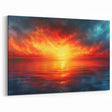 Fiery Sunset Ocean Art – Dramatic Sky and Water Wall Decor