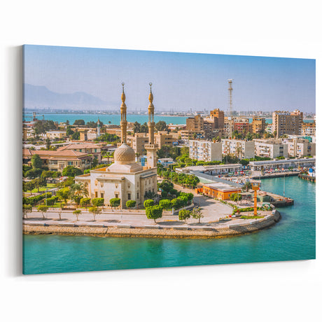 Egyptian Coastal Cityscape Wall Art - Suez Canal Mosque Canvas Prints