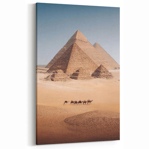 Pyramids of Giza - Camel Caravan in Egyptian Desert Wall Art