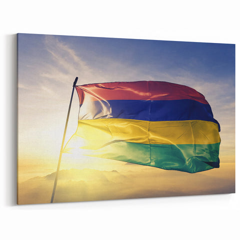 Scenic Mauritius Flag at Sunset - African Beach & Landscape Canvas Art