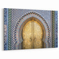 Morocco Canvas Prints - Gold Door with Intricate Blue Tile Design