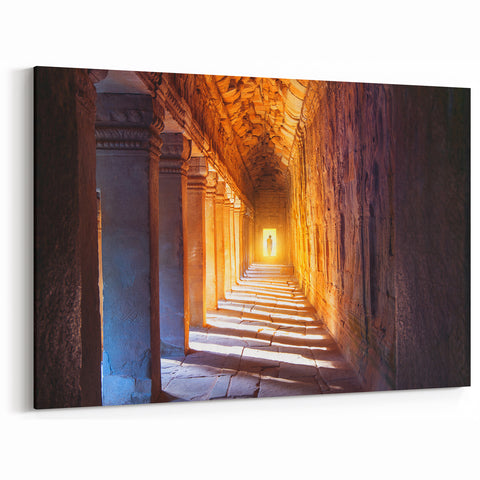 Cambodian Landscape Canvas - Sunlit Corridor of Angkor Wat