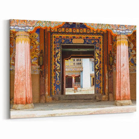 Ornate Bhutan Temple Gateway Wall Art - Cultural Heritage Canvas