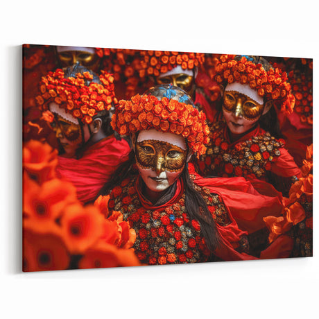 Bhutan Floral Mask Festival Wall Art - Vibrant Cultural Dance Print