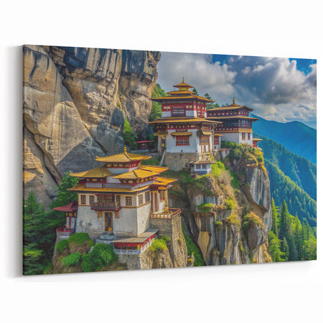 Bhutan Cliffside Monastery Wall Art - Majestic Mountain Retreat Print