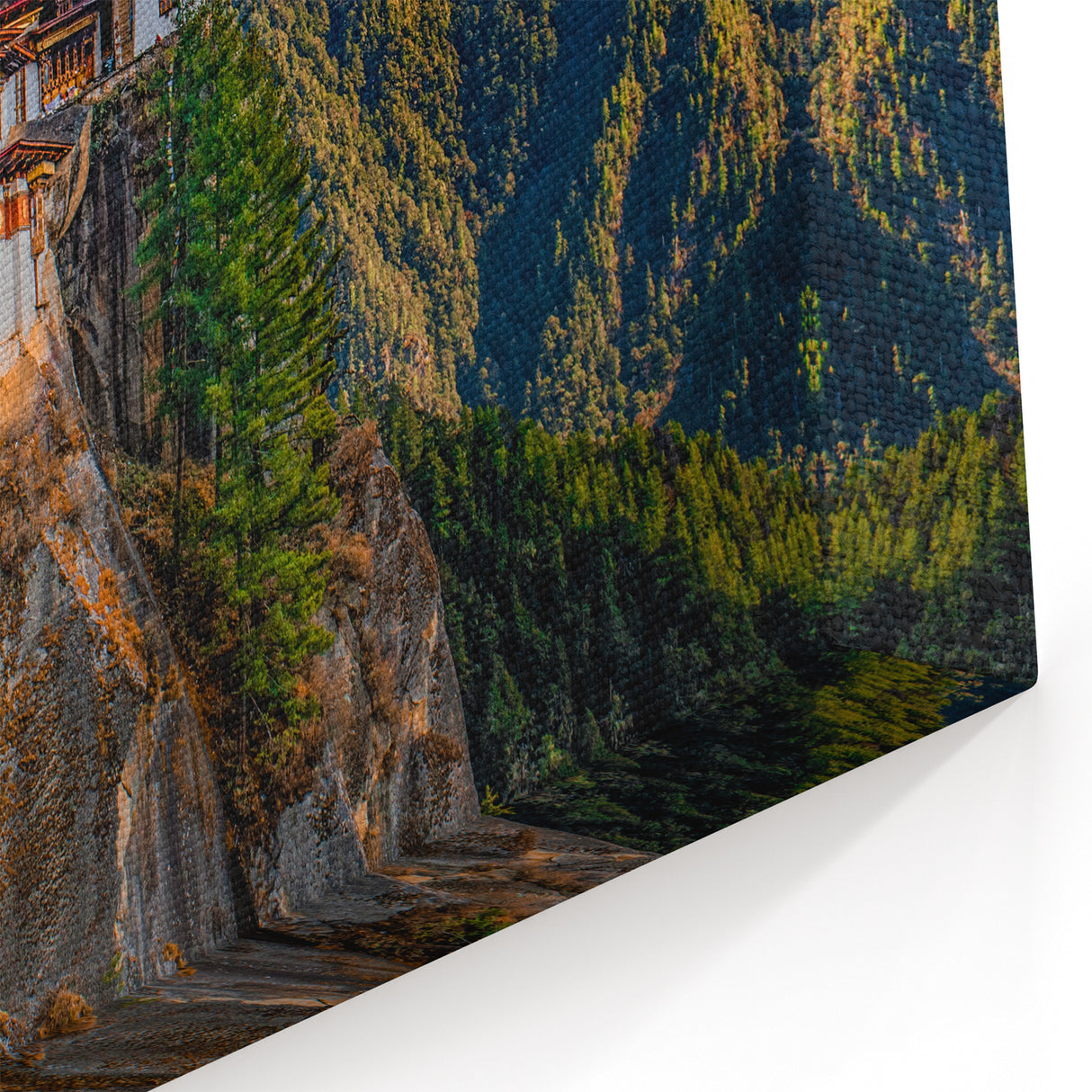 Bhutan Mountain Monastery at Dusk Wall Art - Serene Cliffside Print