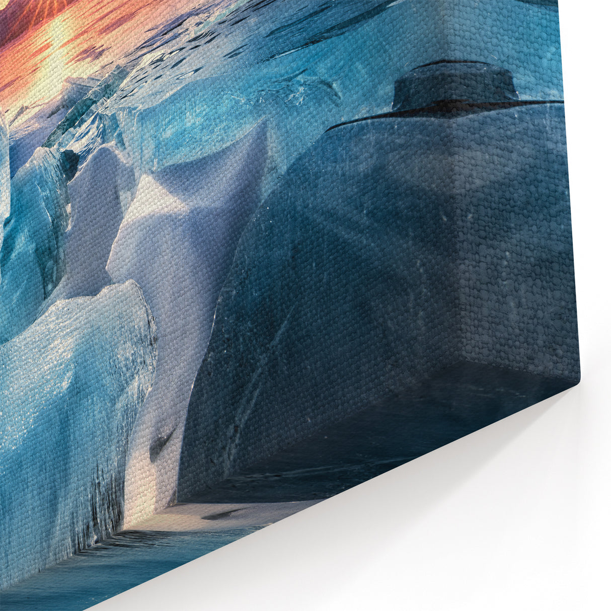 Alberta Iceberg Art - Frozen Lake Sunrise with Glowing Ice Wall Art