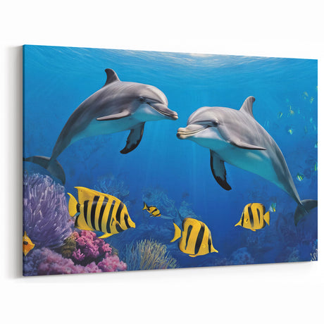 Dolphins Underwater Art – Colorful Marine Life Wall Print for Home Decor
