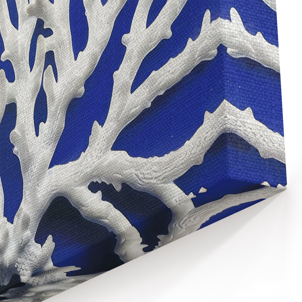Marine Plants Art: Coastal Botanical White Coral on Blue Canvas Wall Decor