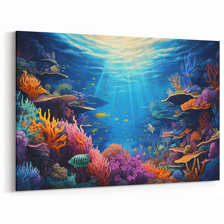 Marine Plants Art: Colorful Coral Reef Underwater Scene Wall Decor Canvas